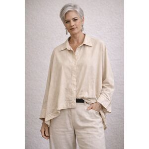 SHIRIN GUILD Cream Button Up Shirt Top  Women's Size Medium